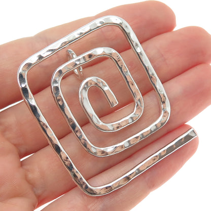 925 Sterling Silver Vintage Modernist Hammered Spiral Maze Pendant