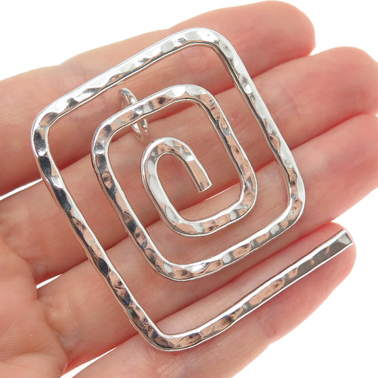925 Sterling Silver Vintage Modernist Hammered Spiral Maze Pendant
