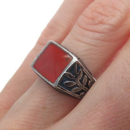FD FELICIA DESIGN 925 Sterling Silver Vintage Carnelian Oxidized Ring Size 9.25