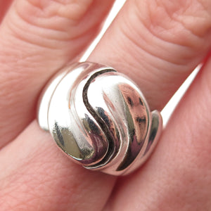 925 Sterling Silver Vintage Yin Yang Modernist Oxidized Ring Size 9.25