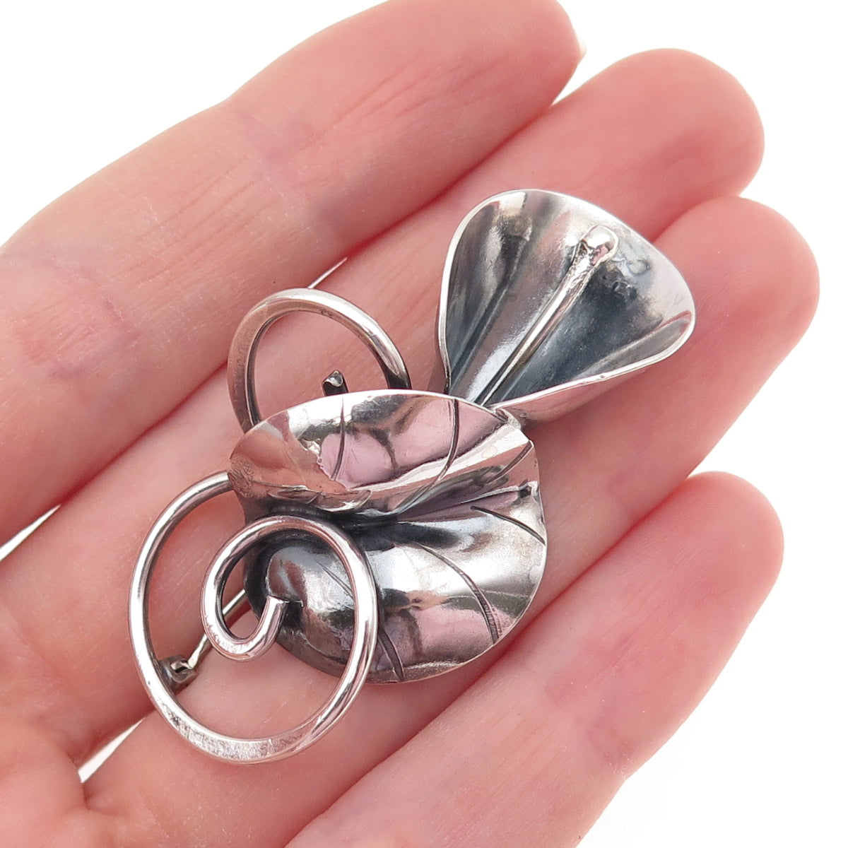 JOSEPH MASANIELLO 925 Sterling Silver Vintage Calla Lily Oxidized Pin Brooch