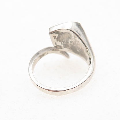 925 Sterling Silver Vintage Real Lapis Heart Oxidized Bypass Ring Size 4.5