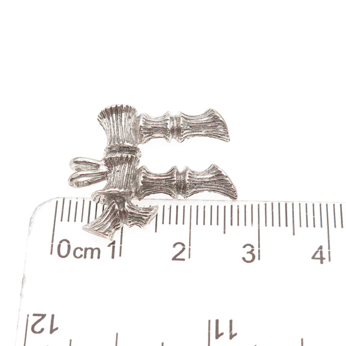 925 Sterling Silver Vintage Chai Judaica Bamboo Oxidized Charm Pendant