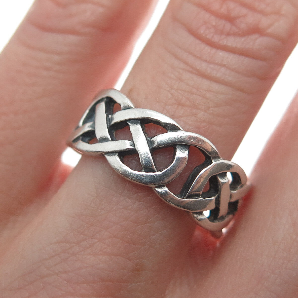 PSD 925 Sterling Silver Vintage Ireland Viking / Celtic Knot Band Ring Size 7.75