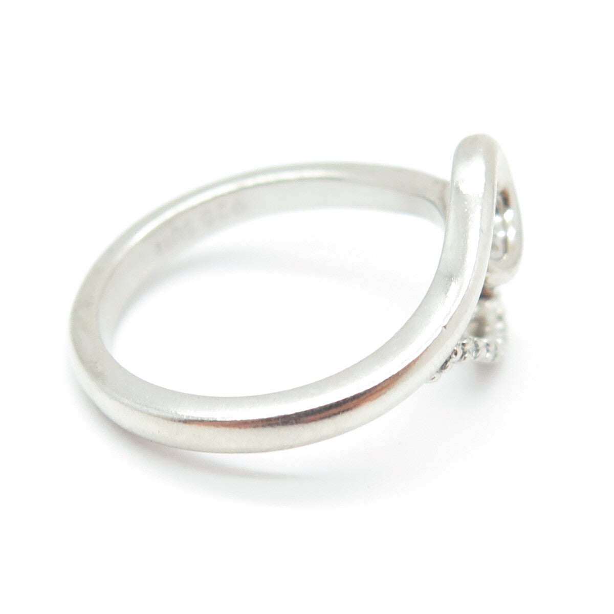 SUN 925 Sterling Silver Real Round-Cut Diamond Twisted Heart Ring Size 7
