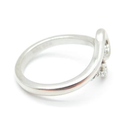 SUN 925 Sterling Silver Real Round-Cut Diamond Twisted Heart Ring Size 7