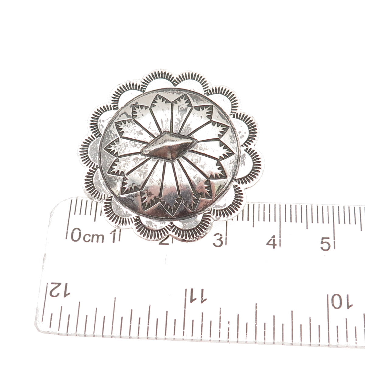 Old Pawn 925 Sterling Silver Vintage Southwestern Concho Tribal Pin Brooch