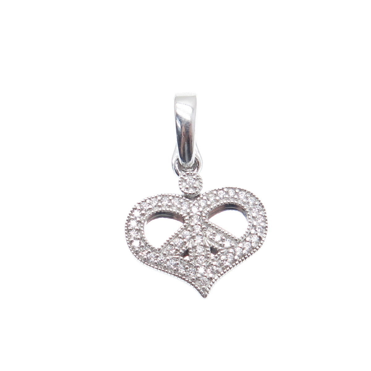 925 Sterling Silver Round-Cut C Z Peace Symbol Heart Minimalist Charm Pendant