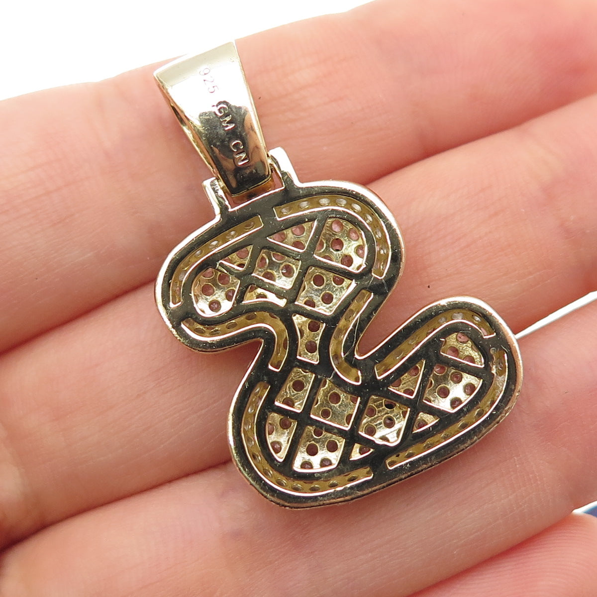 925 Sterling Silver Gold Plated Round-Cut C Z Letter S Initial Pendant