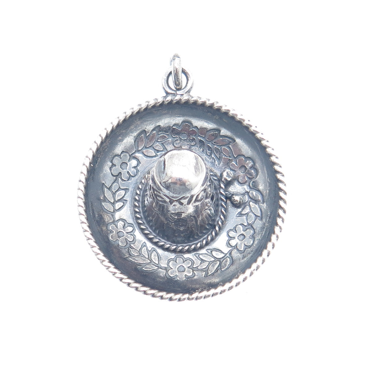 CARTELAN 925 Sterling Silver Vintage Mexico Sombrero Oxidized 3D Charm Pendant