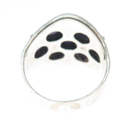 925 Sterling Silver Vintage Real Amethyst Modernist Oxidized Ring Size 9.25