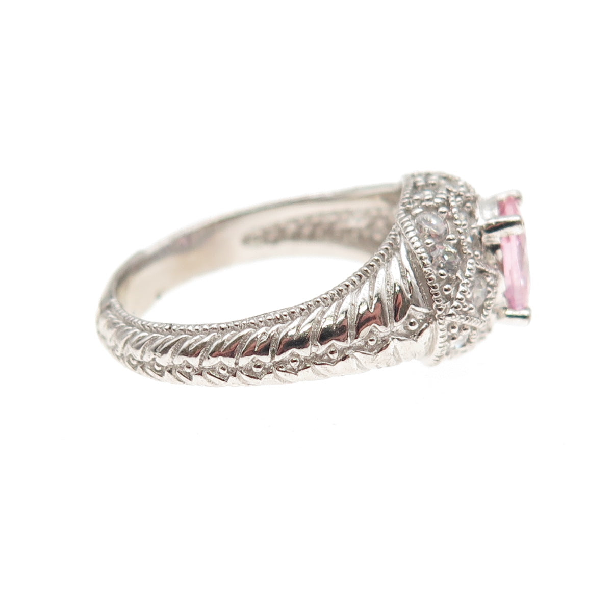 925 Sterling Silver Oval-Cut Pink & Round-Cut White C Z Ring Size 6.25