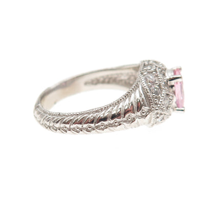 925 Sterling Silver Oval-Cut Pink & Round-Cut White C Z Ring Size 6.25