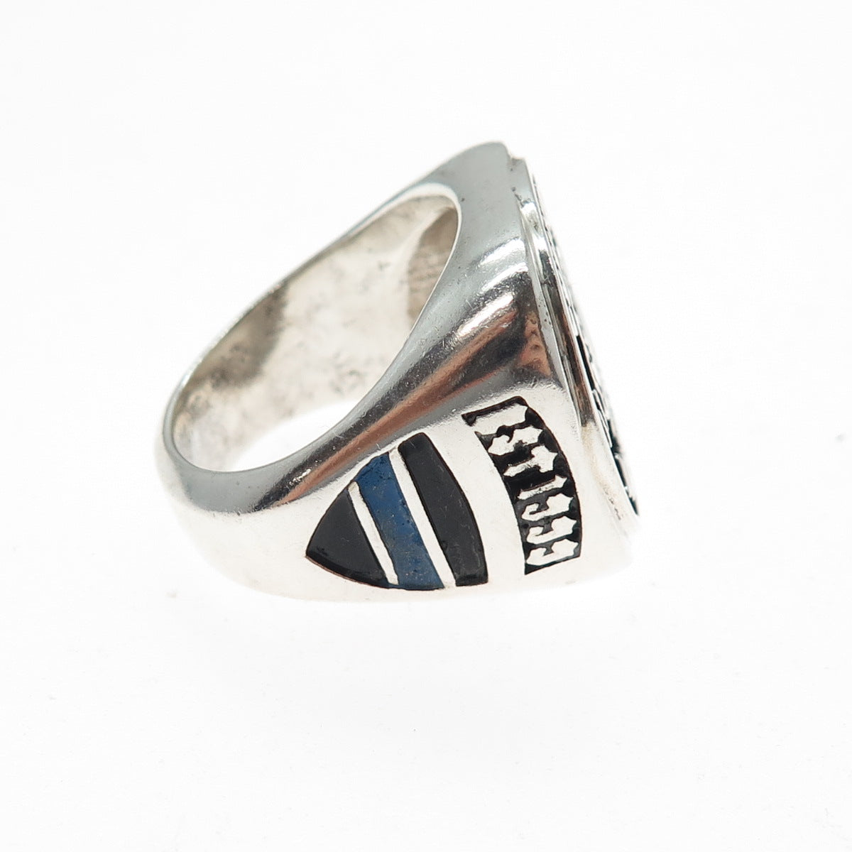 925 Sterling Silver Vintage 1999 Enamel Punishers Black Swamp Ring Size 8.75