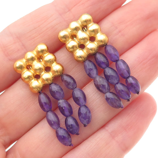 MMA Metropolitan Museum of Art Gold Plated Vintage Real Amethyst Dangle Earrings