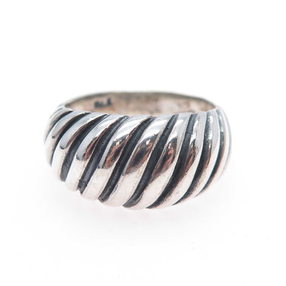 925 Sterling Silver Vintage Mexico Modernist Ribbed Oxidized Ring Size 8.5