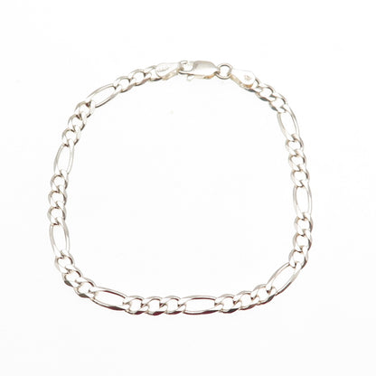 925 Sterling Silver Vintage Italy Figaro Link Bracelet 7"