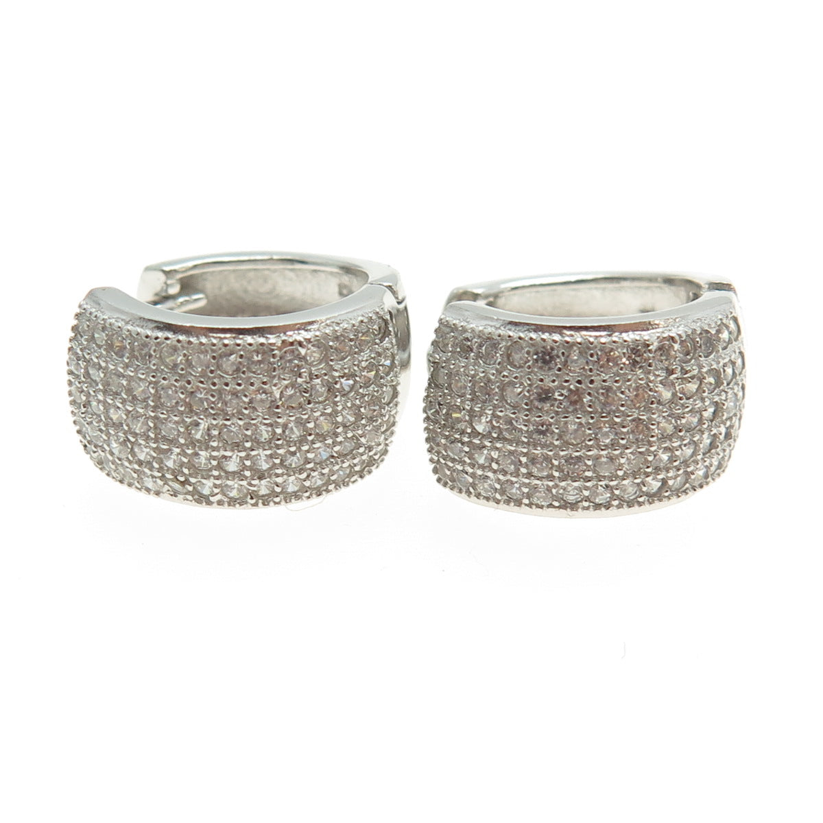 925 Sterling Silver Round-Cut C Z Sparkle Hoop Earrings