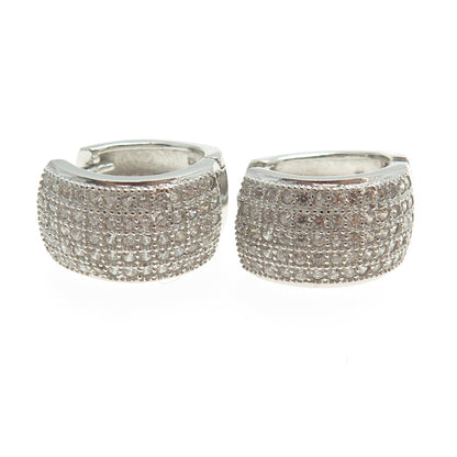 925 Sterling Silver Round-Cut C Z Sparkle Hoop Earrings