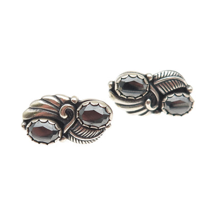 Wheeler Mfg Old Pawn Sterling Silver Vintage Hematite Floral Oxidized Earrings