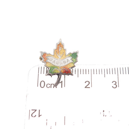 925 Sterling Silver Vintage Enamel Canada Maple Leaf Mini Pin Brooch