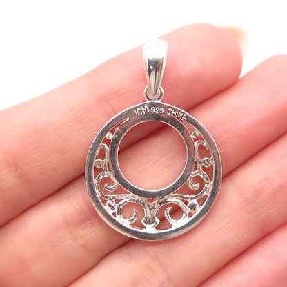925 Sterling Silver Vintage Swirl Open Round Pendant