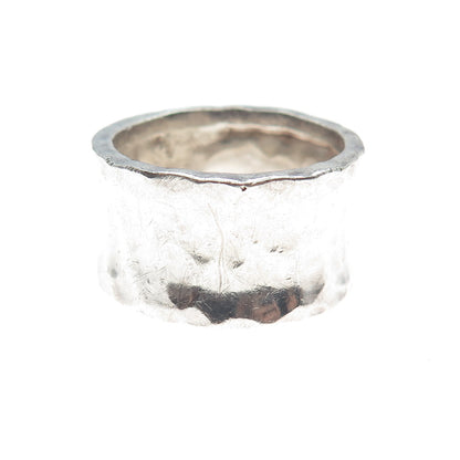 925 Sterling Silver Vintage Mexico Modernist Hammered Finish Band Ring Size 9.5