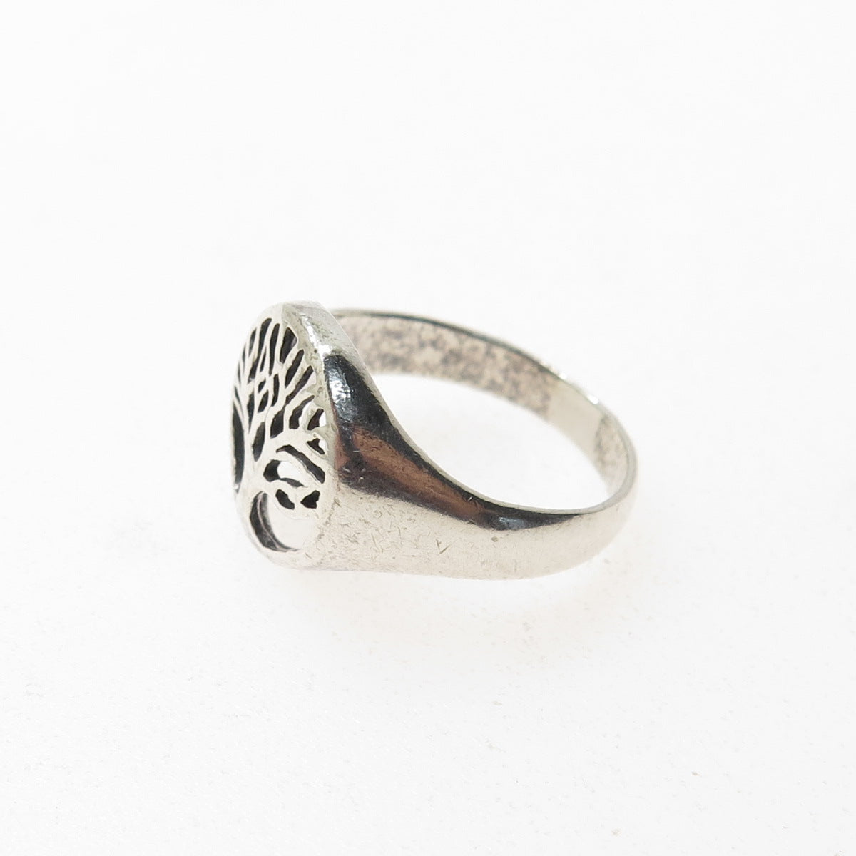 925 Sterling Silver Vintage Tree of Life Oxidized Signet Ring Size 6.75