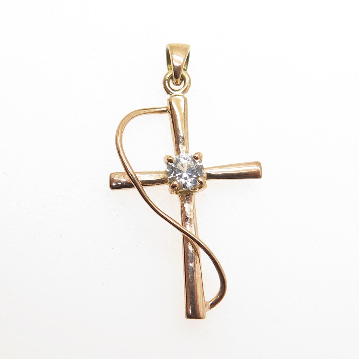 HAN 925 Sterling Silver Rose Gold Plated Real White Topaz Cross Pendant