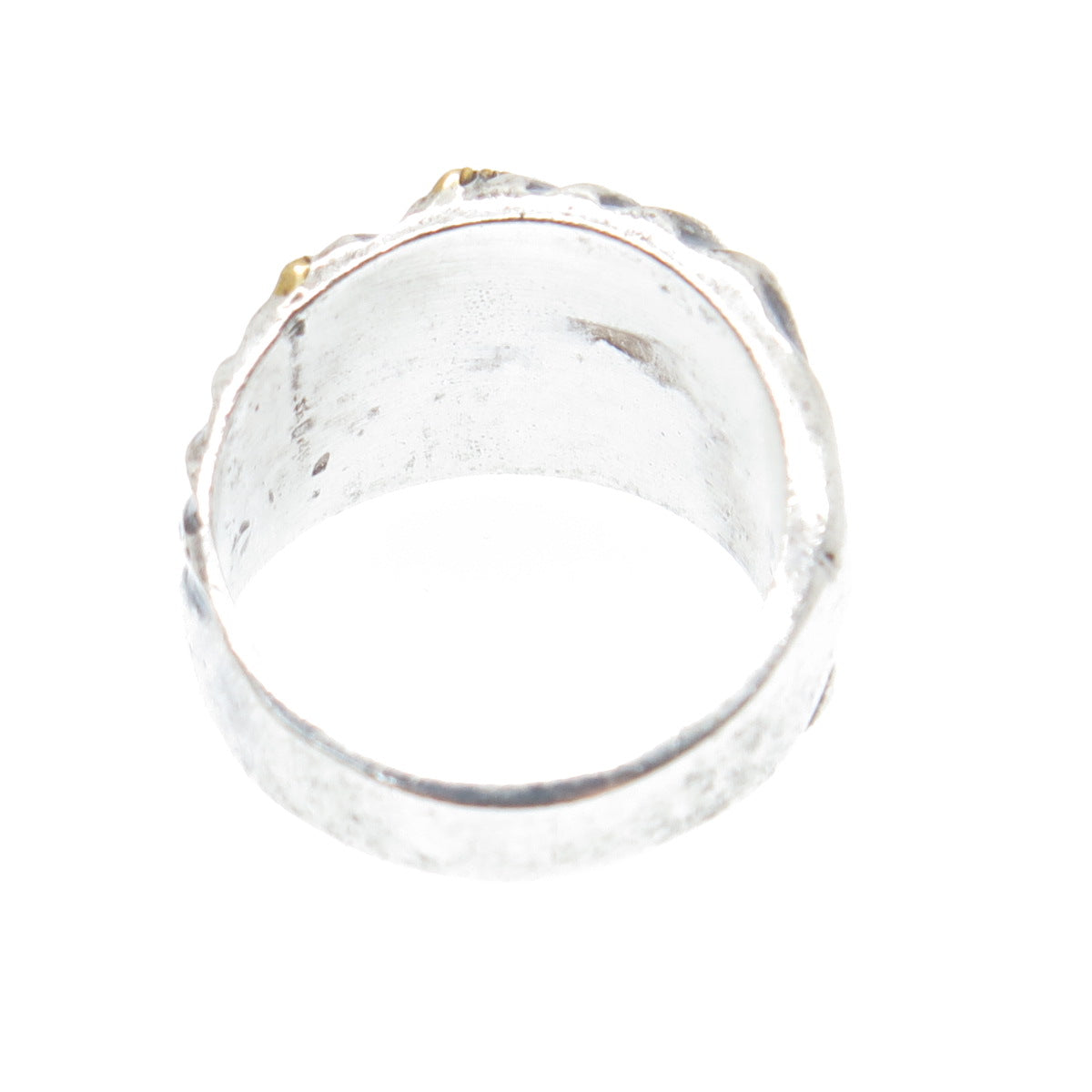 925 Sterling Silver 2-Tone Vintage Mexico Modernist Oxidized Ring Size 6.75