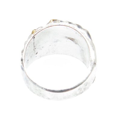 925 Sterling Silver 2-Tone Vintage Mexico Modernist Oxidized Ring Size 6.75