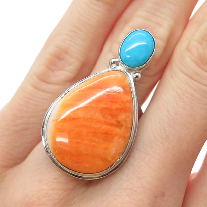FD FELICIA DESIGN Sterling Vintage Spiny Oyster Shell & Turquoise Ring Size 5.25
