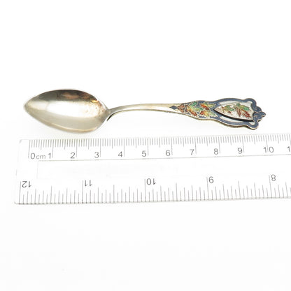 CARON BROS 925 Sterling Silver Antique Art Deco Enamel Maple Leaf Coffee Spoon