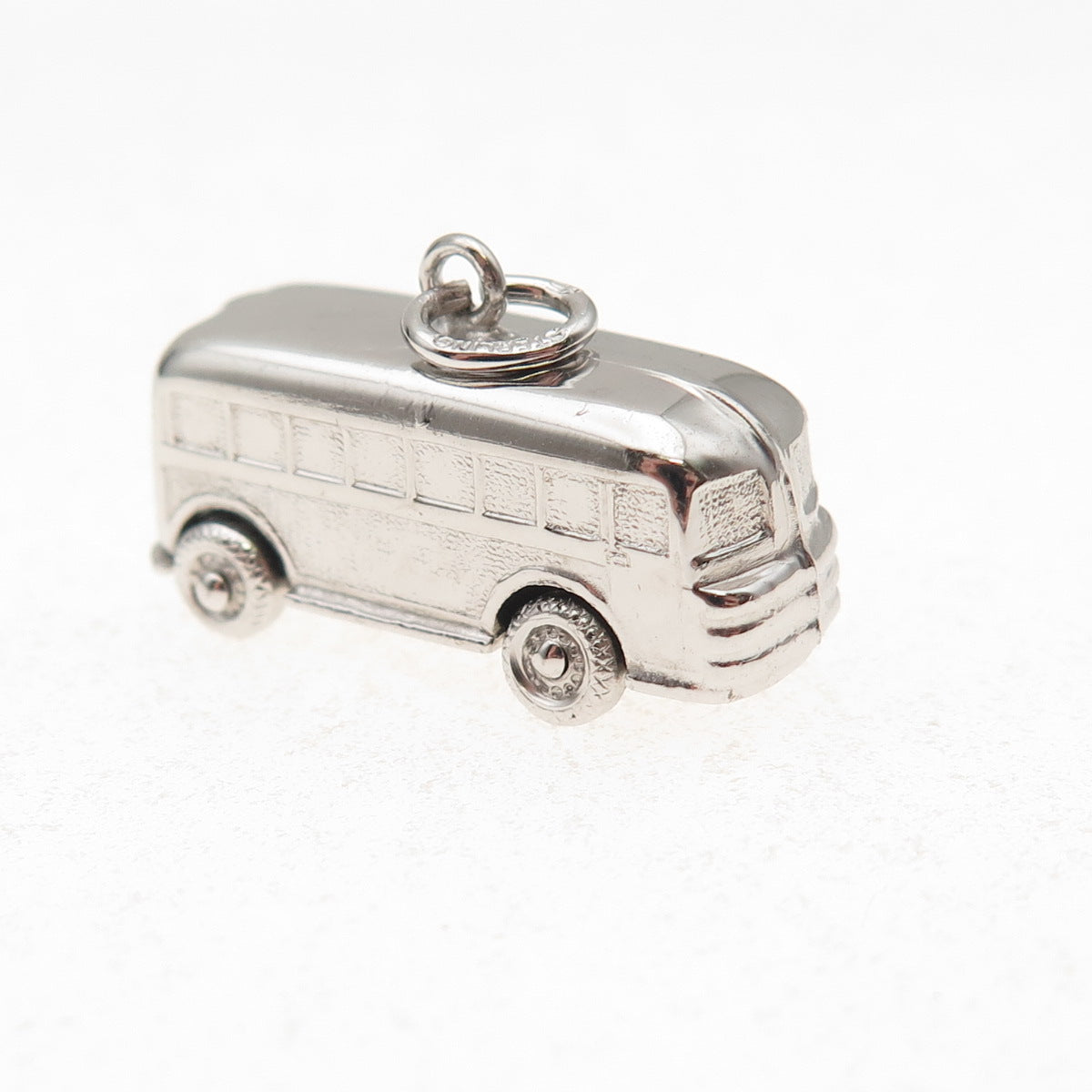 925 Sterling Silver Vintage School Bus Movable 3D Charm Pendant