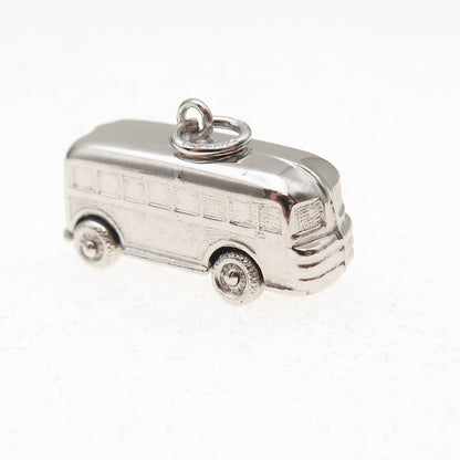 925 Sterling Silver Vintage School Bus Movable 3D Charm Pendant
