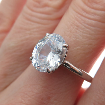 DSMK 925 Sterling Silver Oval-Cut Shaped C Z Engagement Ring Size 6.25