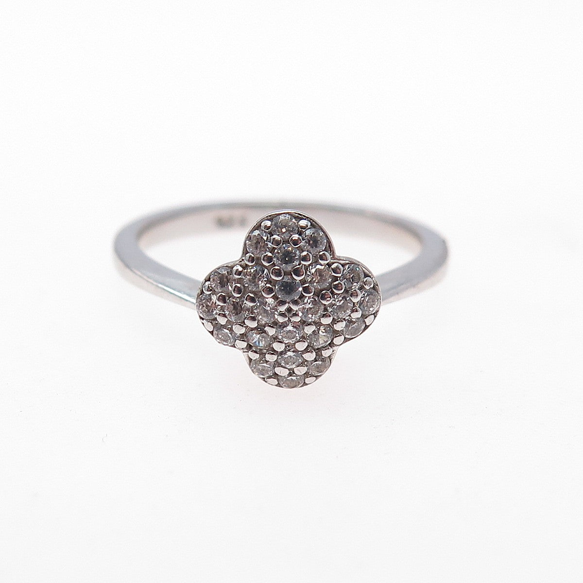 925 Sterling Silver Round-Cut C Z Flower Ring Size 6