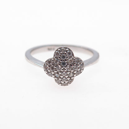 925 Sterling Silver Round-Cut C Z Flower Ring Size 6