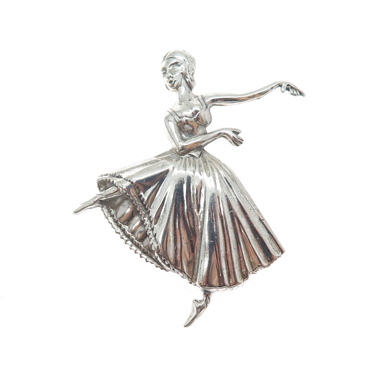 LANG 925 Sterling Silver Antique Art Deco Ballerina Repousse Oxidized Pin Brooch
