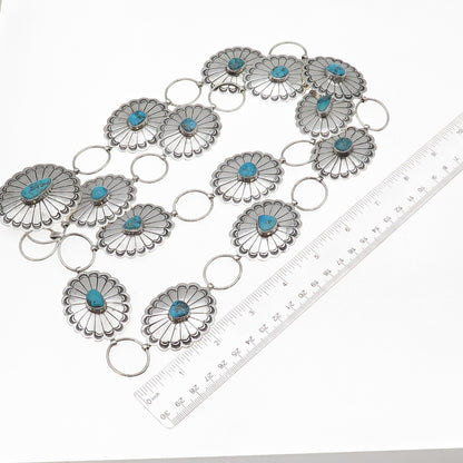 Nelson Garcia Kewa Old Pawn 925 Sterling Vintage Turquoise Concho Necklace 36"