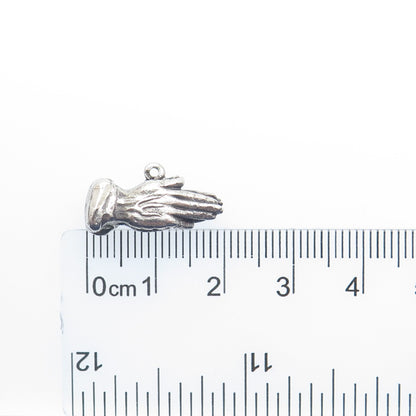 HAYWARD 925 Sterling Antique Stanhope Prayer Hands Oxidized Minimalist Pendant