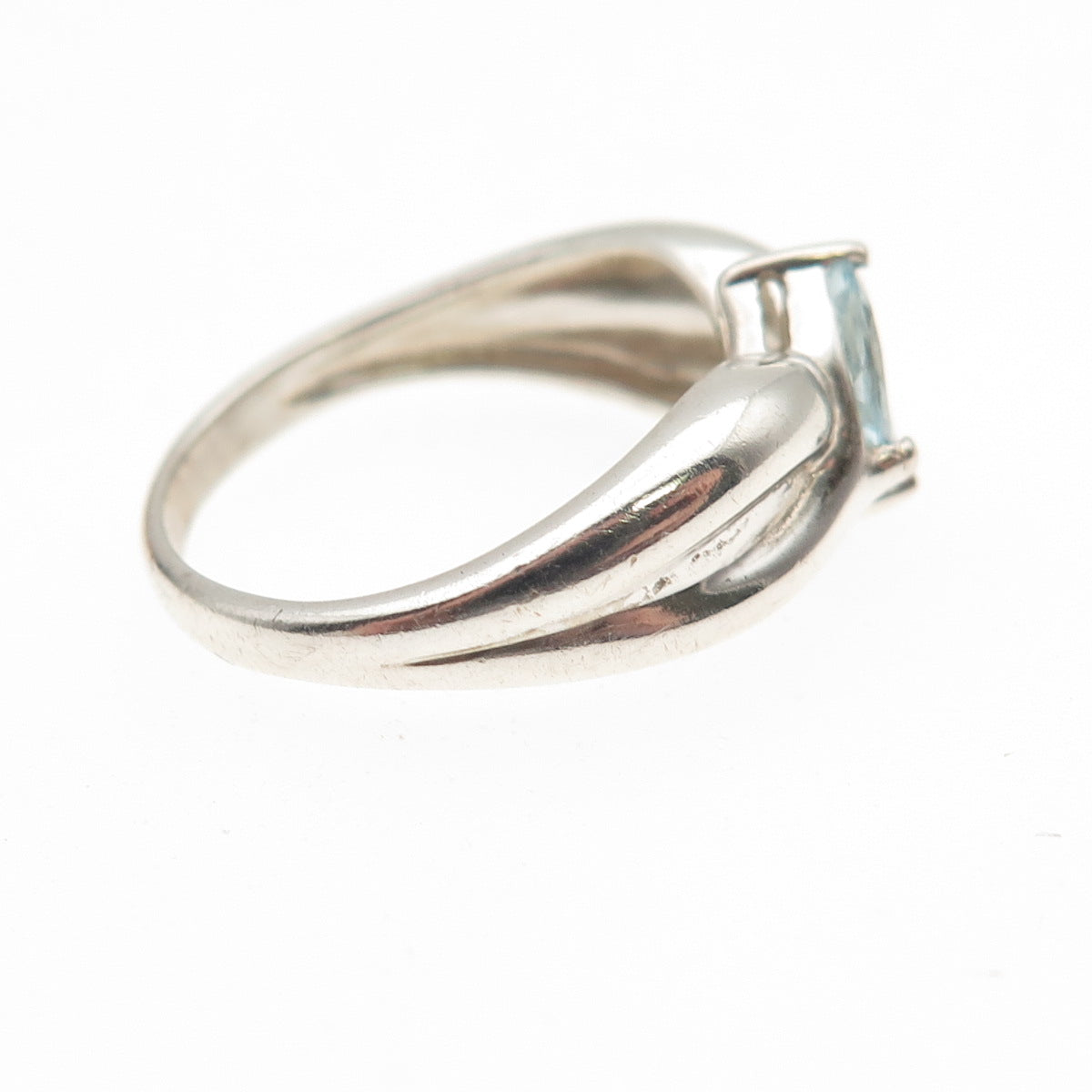 925 Sterling Silver Vintage Real Marquise-Cut Aquamarine Modernist Ring Size 6