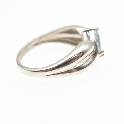 925 Sterling Silver Vintage Real Marquise-Cut Aquamarine Modernist Ring Size 6