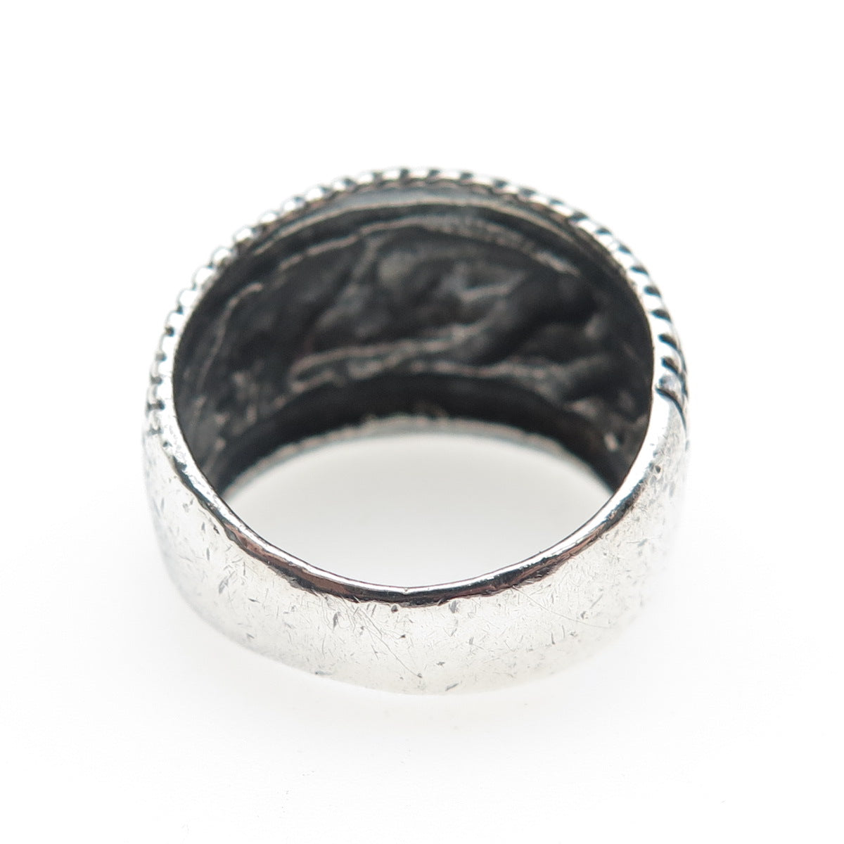 925 Sterling Silver Vintage Modernist Dotted Oxidized Ring Size 6.25