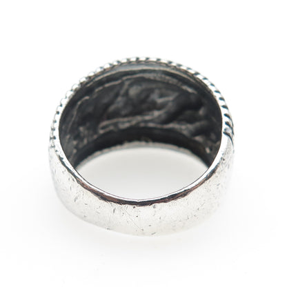 925 Sterling Silver Vintage Modernist Dotted Oxidized Ring Size 6.25