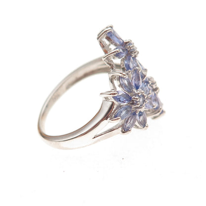 Chuck Clemency 925 Sterling Silver Real Tanzanite Floral Ring Size 8.25