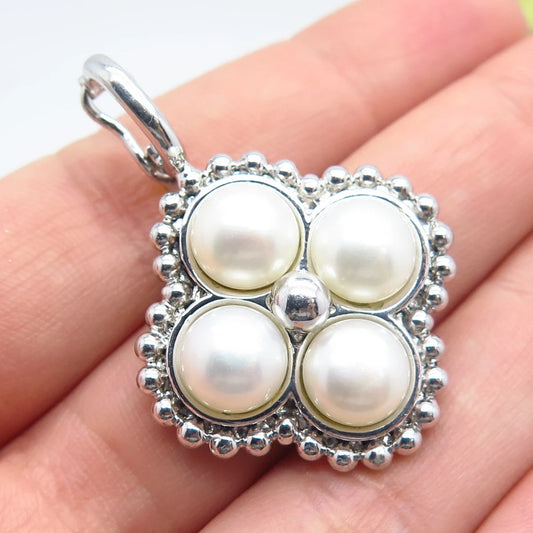 925 Sterling Silver Vintage Real Pearl Beaded Pendant