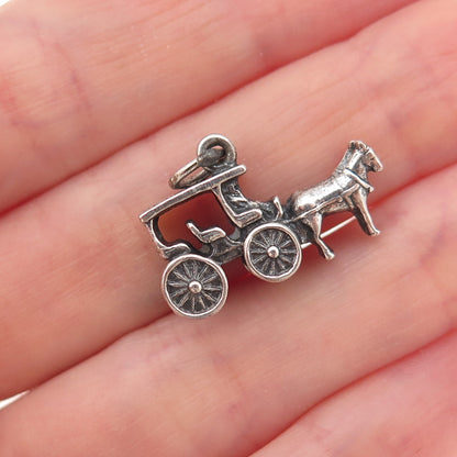 925 Sterling Silver Vintage The Greenbrier Carriage Oxidized 3D Charm Pendant