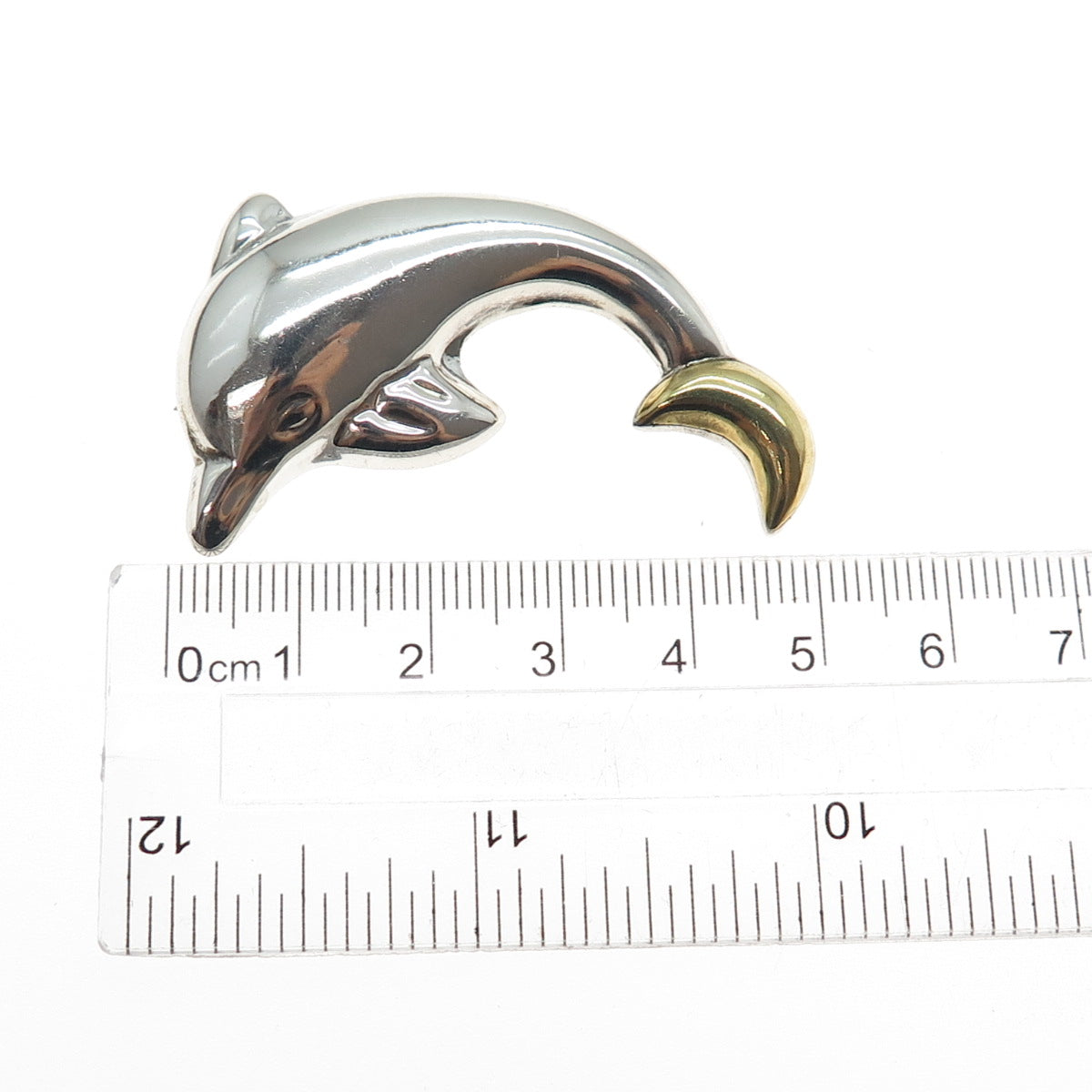 925 Sterling Silver 2-Tone Vintage Mexico Dolphin Pin Brooch
