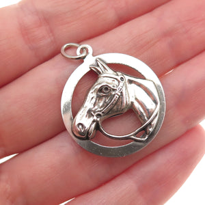 Beau 925 Sterling Silver Antique Art Deco Horse Oxidized Charm Pendant